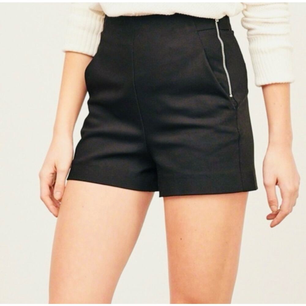 Zara women’s XL high-waisted high rise black shorts size zip tailored classic